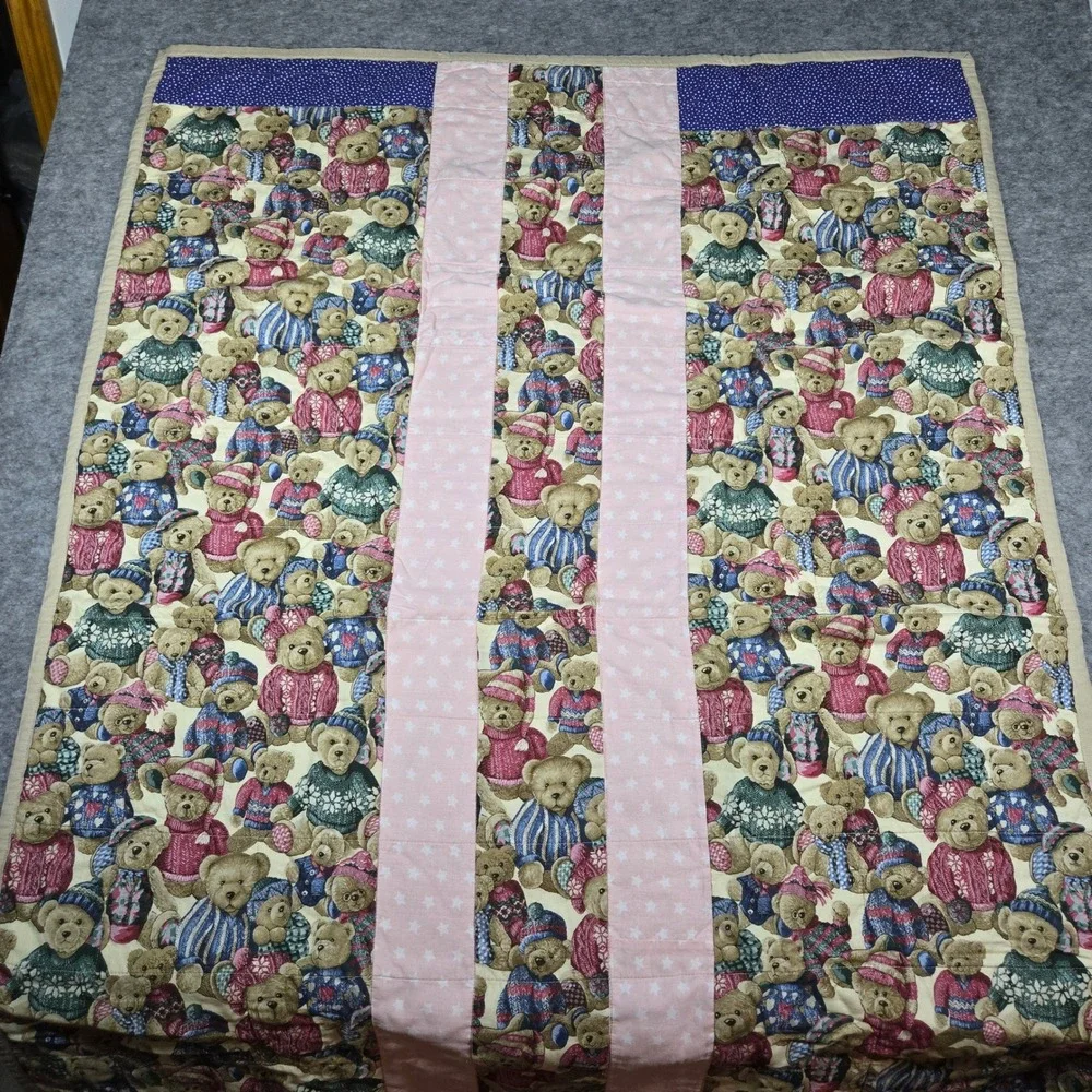 Project Linus Unisex Multi Teddy Bear Patchwork Star Quilt 28x39